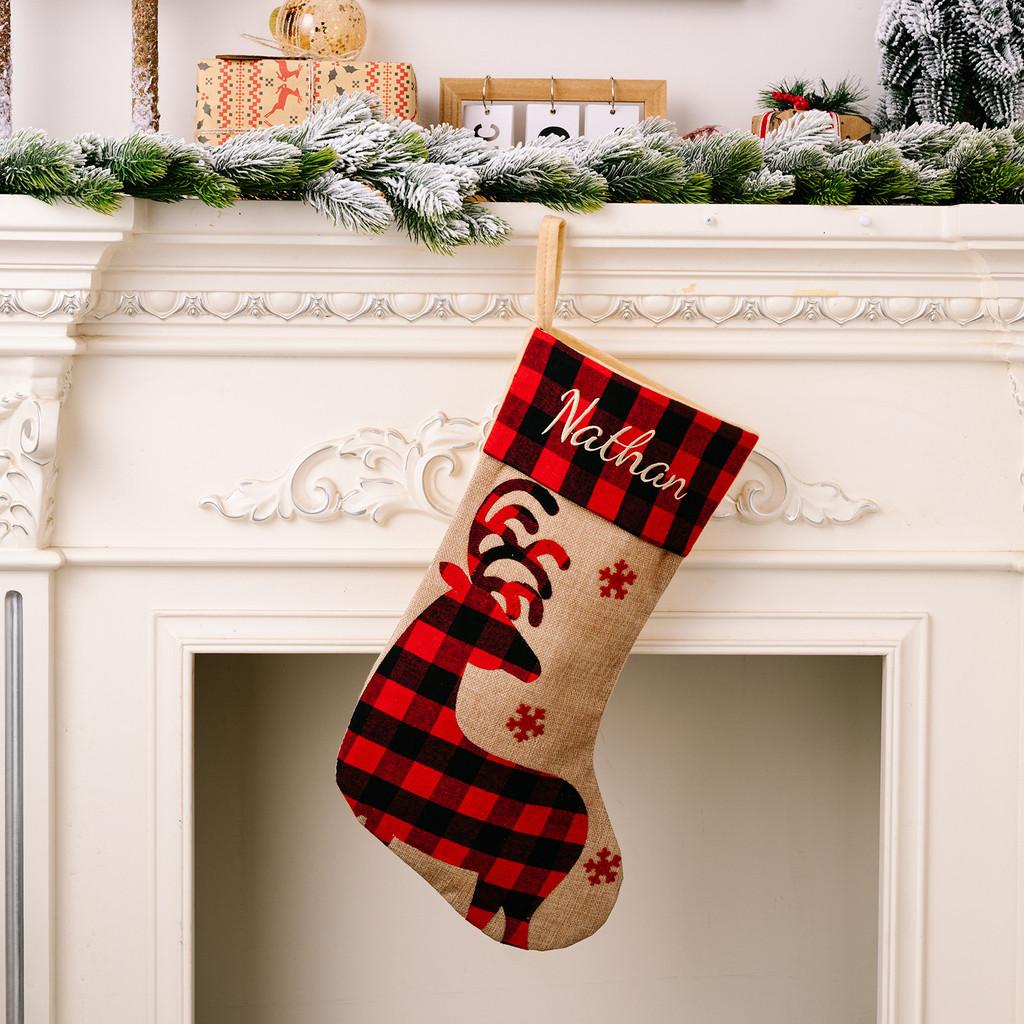 Red Holiday Charming And Black Plaid Christmas Stockings With Designs Festive