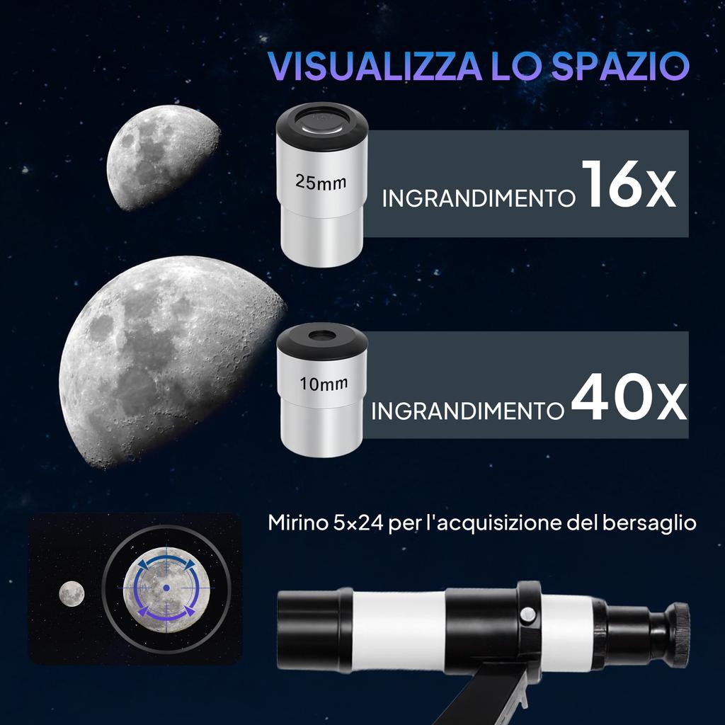 Astronomisches Teleskop 80mm mit AZ-Montierung, 2 Okularen und Smartphone-Adapter, 92x92x130 cm, Weiß und Schwarz
