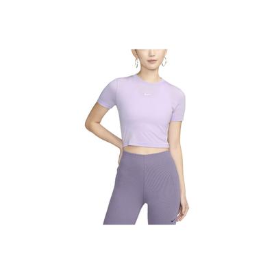 Sportbekleidung Basics Serie Einfarbig Rundhals Enganliegend Kurz Freizeit Kurzarm T-Shirt Damen Oberteile Hell-Lila FB2874-511