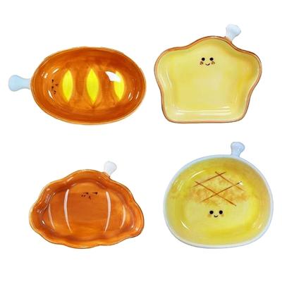 Prato de Sobremesa de Cerâmica Pintado à Mão Formato Criativo de Croissant Tigela para Molho Decoração de Cozinha Seguro para Alimentos Prato de Aperitivo
