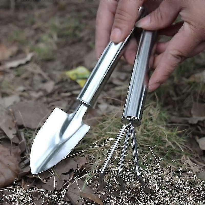 Gardening Tools Set,2 Piece Stainless Steel Handle Garden Hand Tool Miniature Gardening Rake Trowel Shovel - RIpj