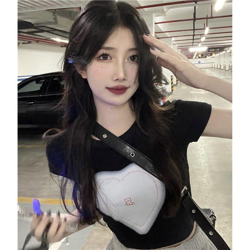 

Женская модная летняя футболка 2023 года, укороченная, с коротким рукавом, с высокой талией, в стиле сладкий и острый . L