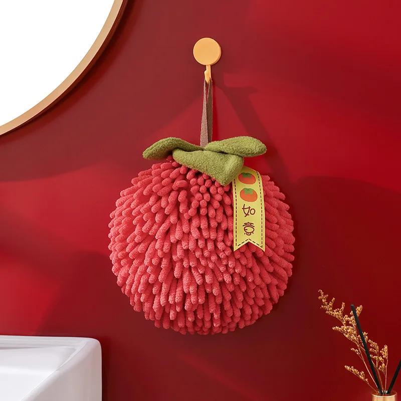 Red Festive New Year Gift Thickened Absorbent Hanging Hand Towel Ball for Kitchen Bathroom Household Use