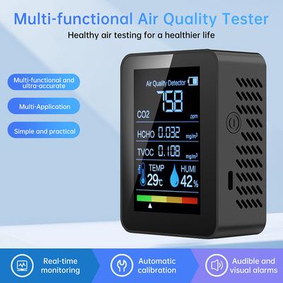 1200mah Multi-functional Smart Air Quality Monitor CO2 Tester TVOC HCHO Formaldehyde Detector Temperature Humidity Meter