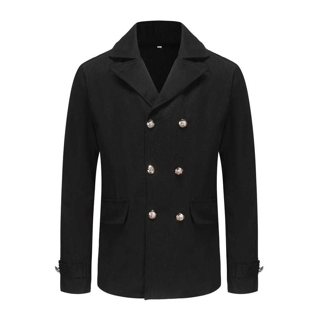 Mens British Trench Coat Vintage Windproof Notch Lapel Peacoat Double Breasted Jacket Coats For Men