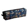 Flower Embroidered Pen Pouches Large Capacity Cotton Linen Pencil Case Zippered Closure for School Office Accessory