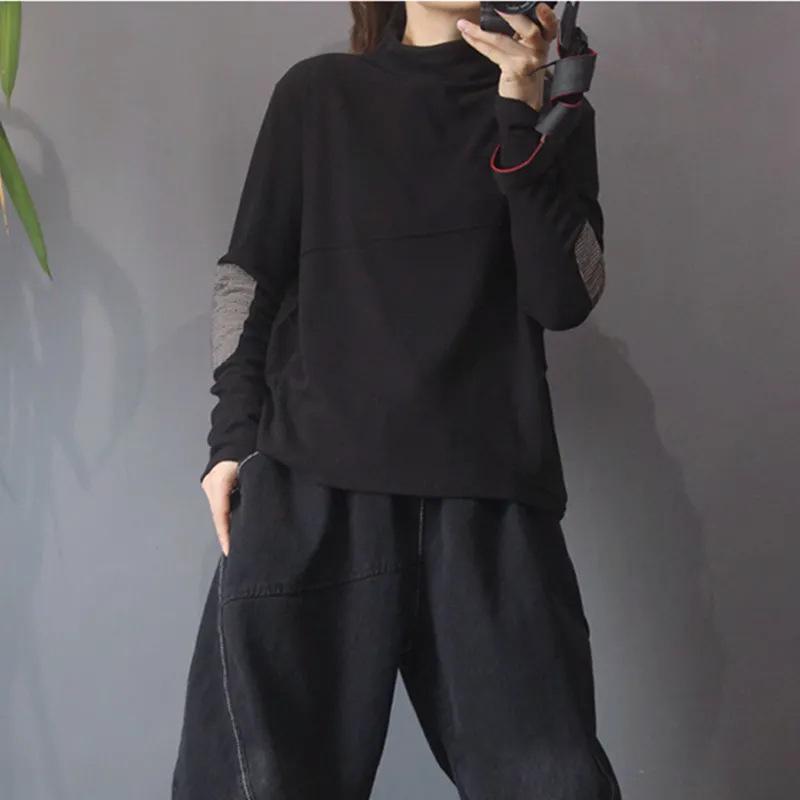 Women's Ethnic Patchwork Thermal Fleece Pullover - Mock Neck, Autumn/Winter, Loose Fit