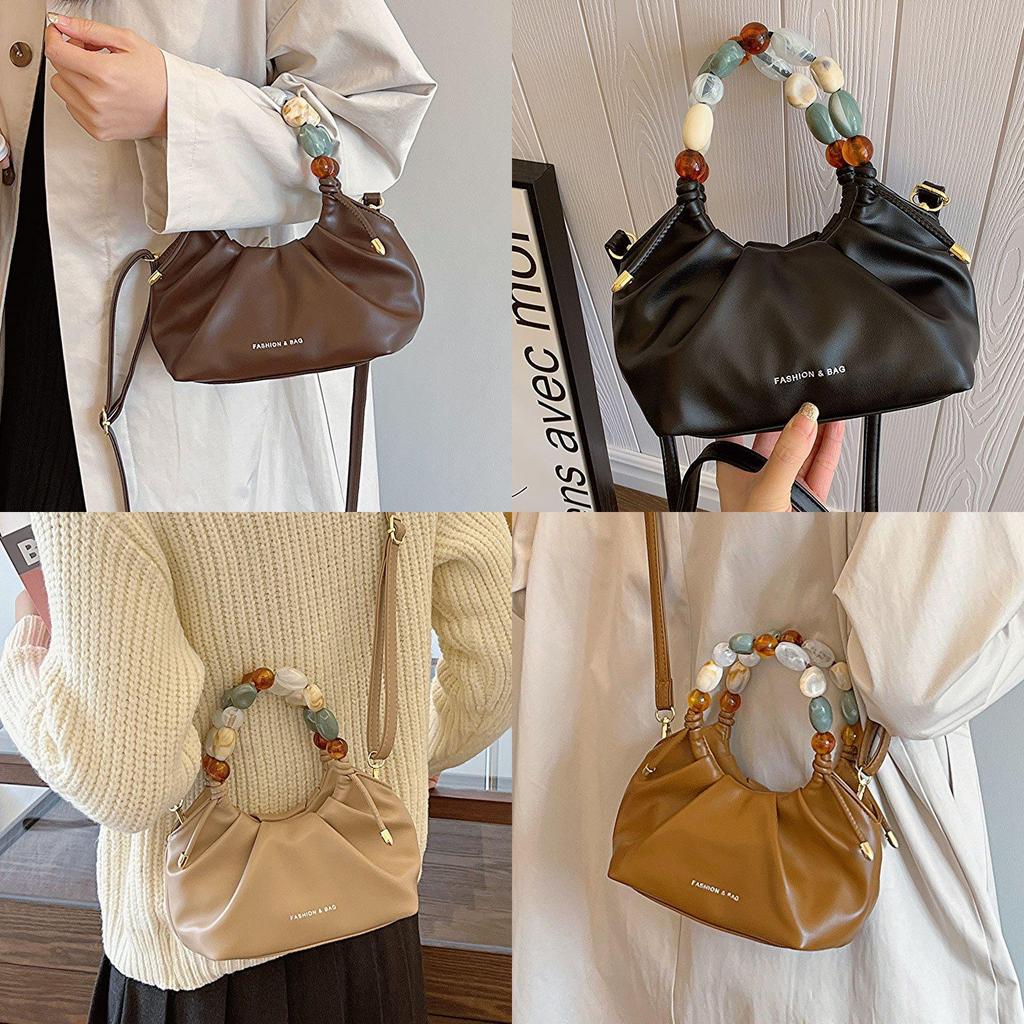 Stylish Soft Texture Handheld Pleated Bag For Women In Black Beige Brown And More