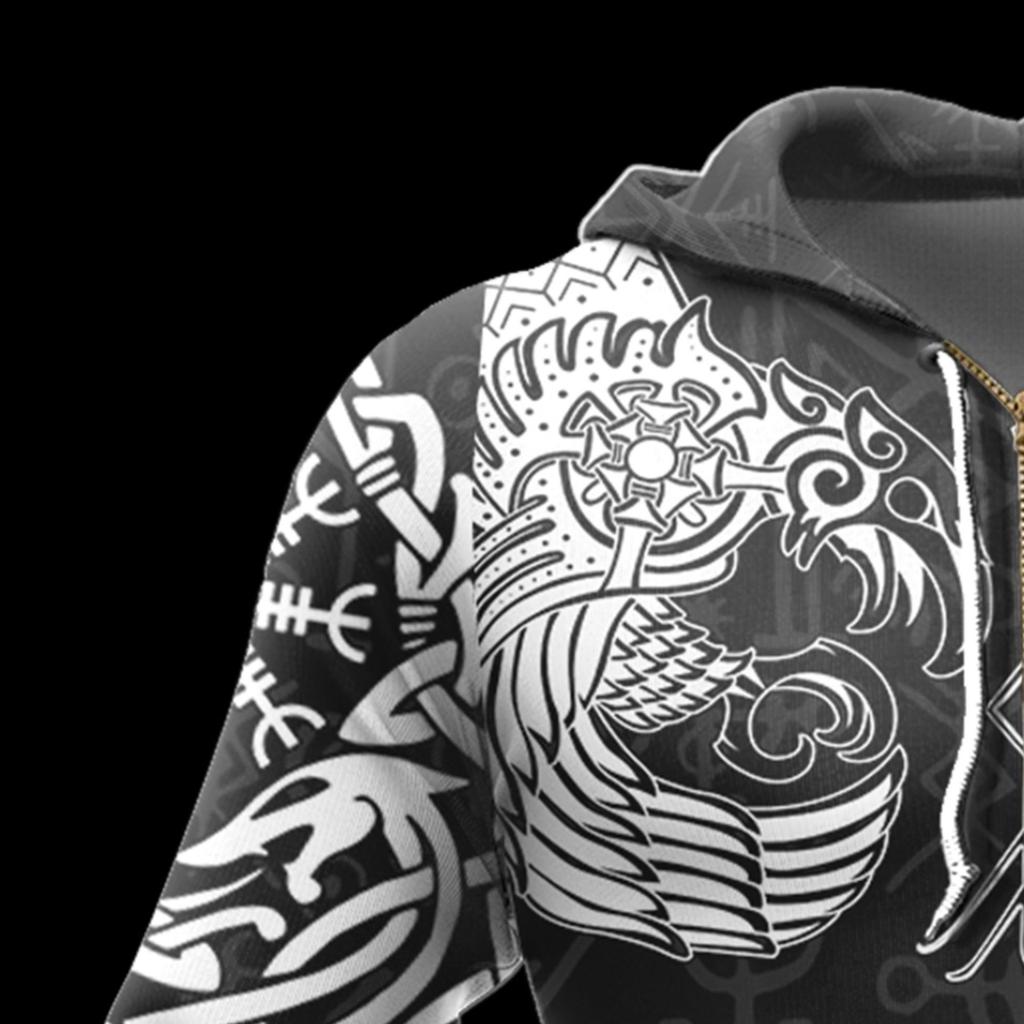 Tattoo Printed Sweatshirt Zipper Hooded Sweatshirt