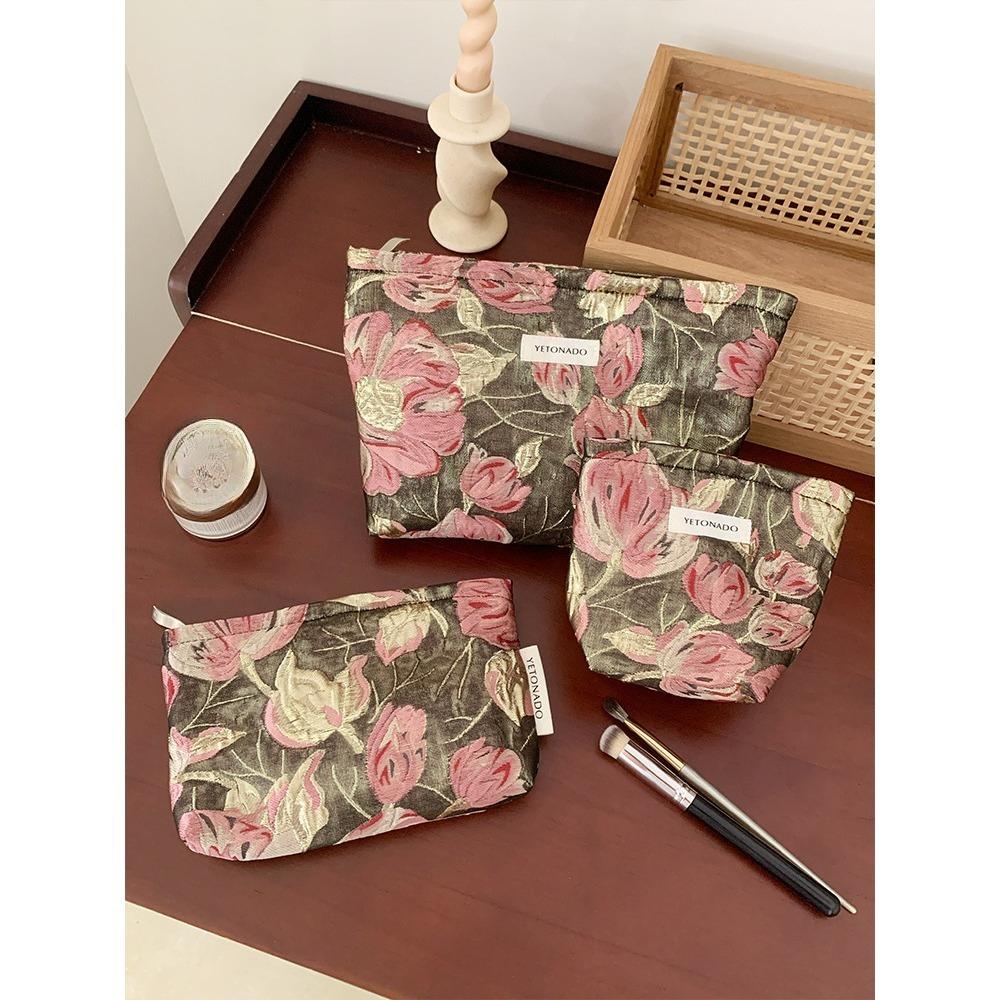 Embroidered Flower Cosmetic Bag Large-capacity Floral Skin Care Product Storage Bag Portable Outing Toiletry Bag Travel Liner Bag