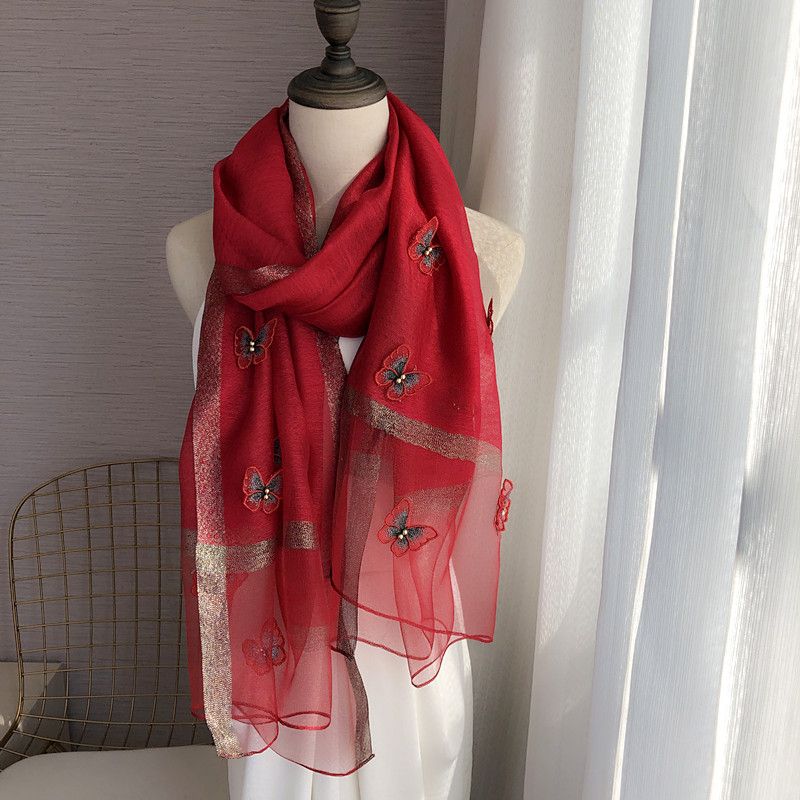 Schal Schal Bestickter dreidimensionaler Schmetterling Dünner und langer Seidenschal Damenschal