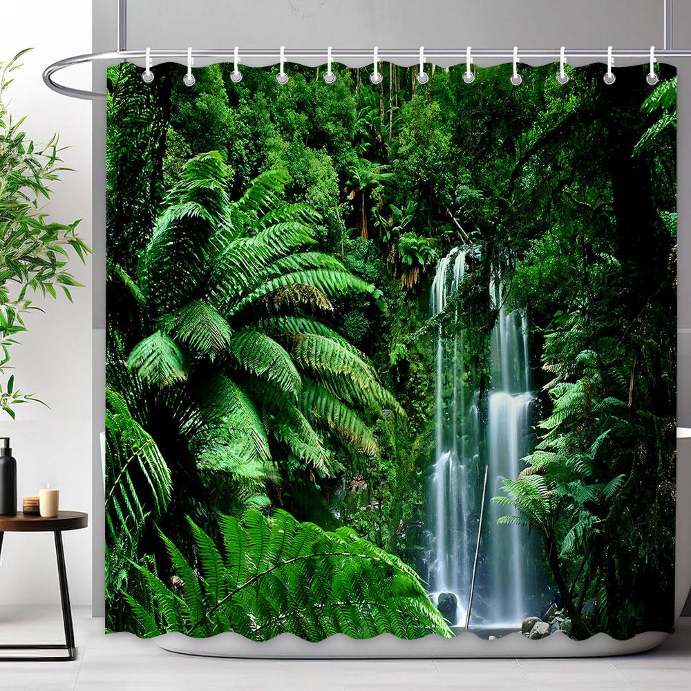 Outdoor Scenic Shower Curtain Waterfall Landscape Nature Landscape Tropical Forest Polyester Fabric Shower Curtain Bathroom Deco