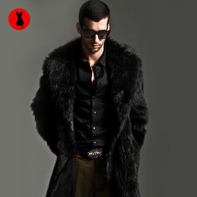 Herren Kunstpelzjacke Mode Verdicken Mantel Herbst und Winter Herren Kunstpelz Großes Revers Pelz Langer Herrenmantel Herrenbekleidung