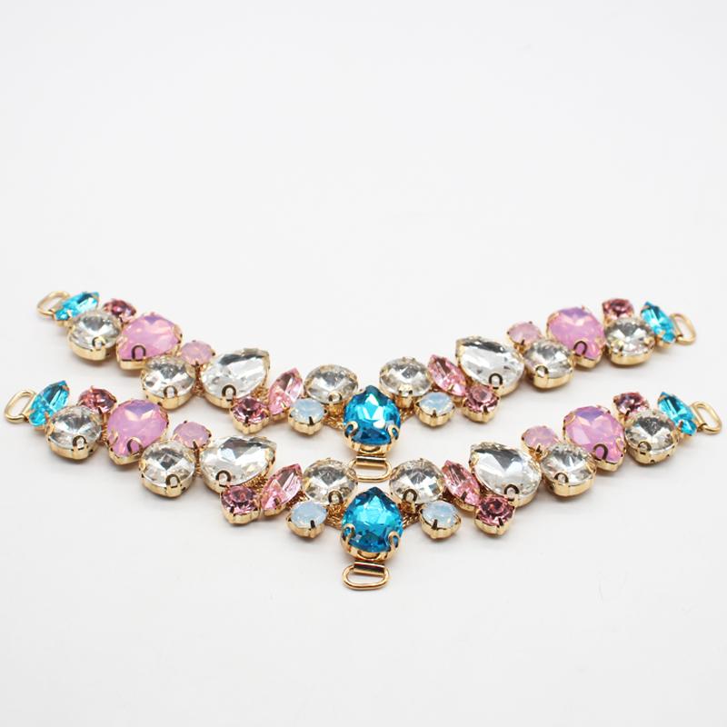 1pc/batch 110mm Pink Waterdrop Diamond Rhinestone Chain Acrylic Bikini Buckle DIY Hand Sewn Beach Shoes Apparel