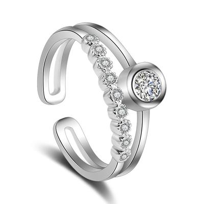 Fashion Popular Zircon Ring Female Opening Silver Plated Ornament
