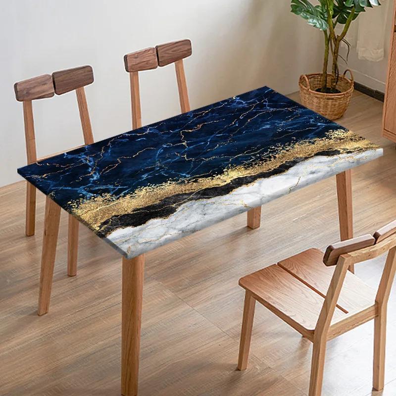 Black White Imitation Marble Texture Tablecloth Digital Printed Fabric Table Cover Restaurant Dining Table Edge