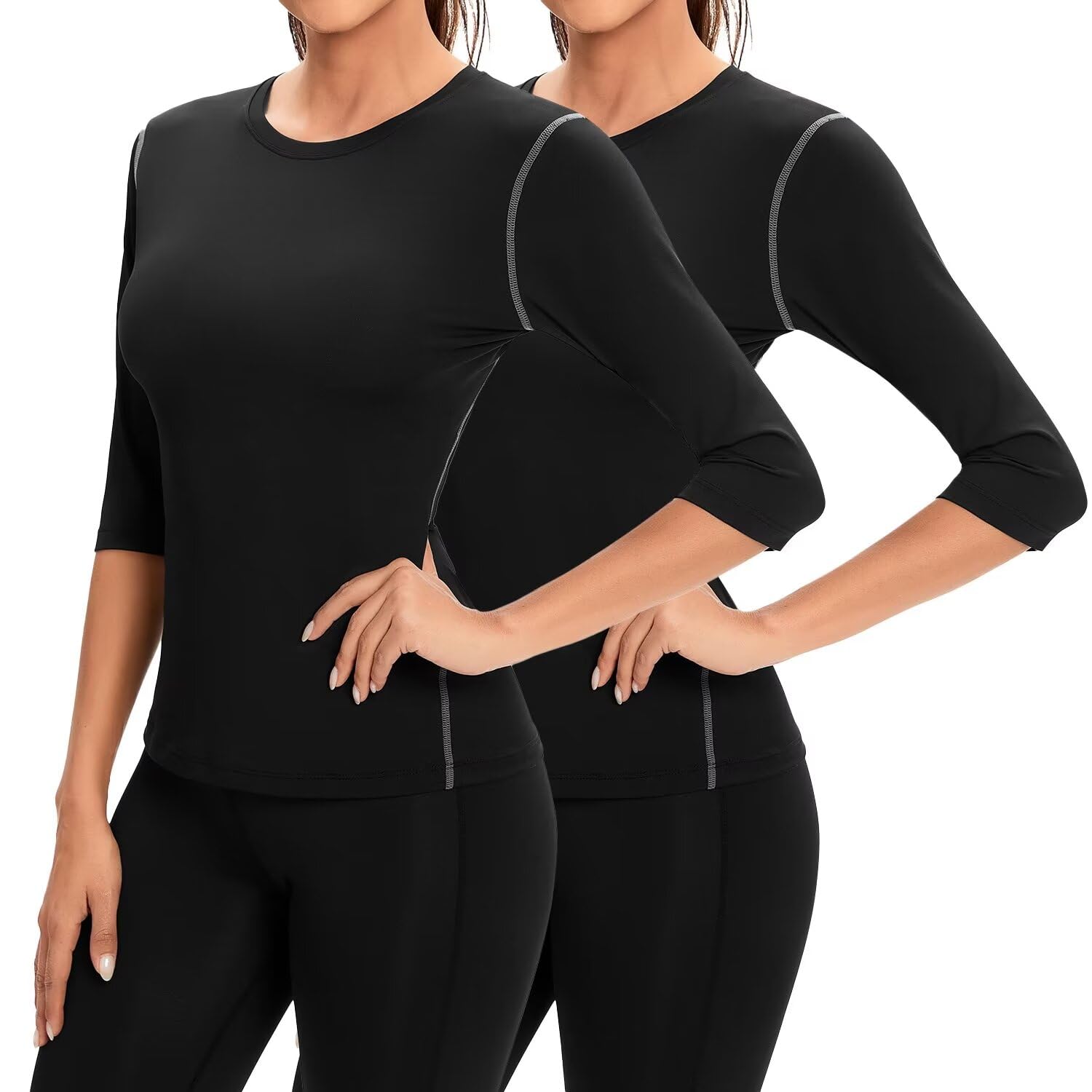 

Спортивное компрессионное нижнее белье Quick Cool и Odor [Sillictor] Женская футболка, рукав 3/4, топ, [Дышащая, Быстросохнущая, Устойчивая] 20182blk-XL