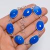 Exclusive Top Grade Qualite 100% Natural Blue Chalcedony Oval Shape Ethnic Style Handmade Jewelry 925 Steling Silver Bracelet 7-9" WSJ-5204