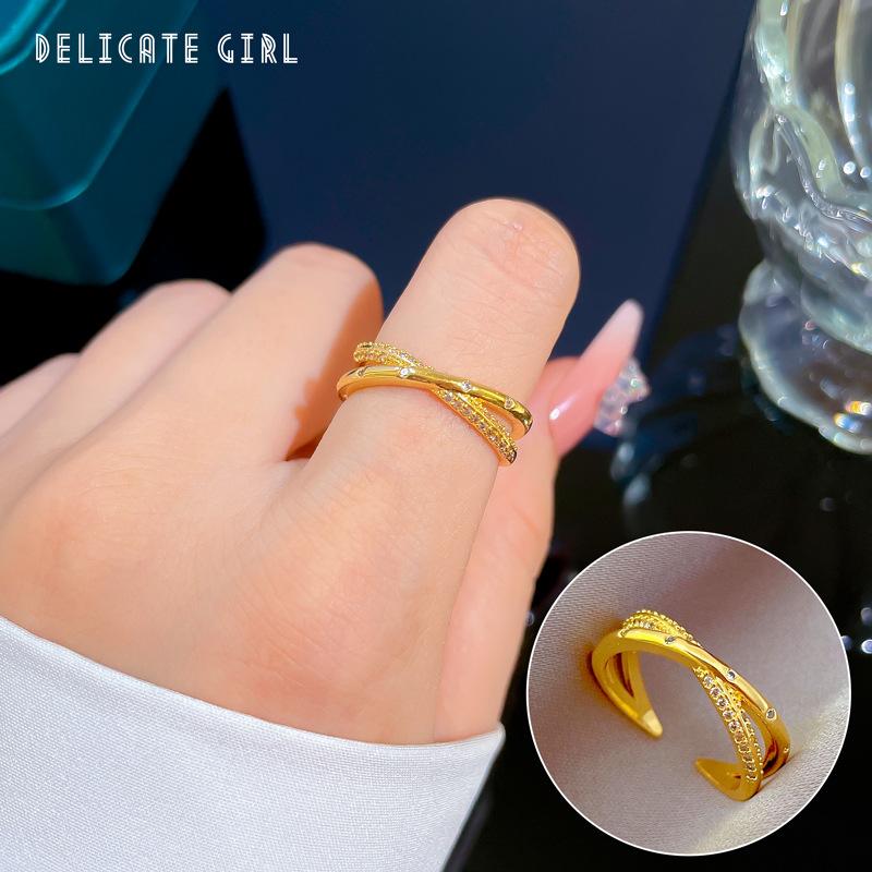 [Real Gold Electroplating] Temperament Advanced Sense Zircon Super Flash Ring Women'S Opening Can Be Adjusted And Simple