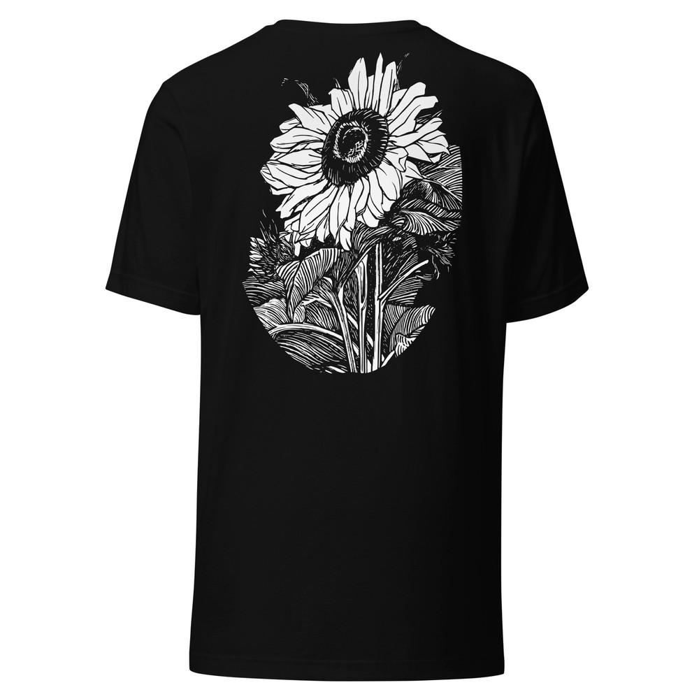 SUNFLOWER Back Print T-Shirt Julie De Graag Woodcut Art Premium Soft Tee XS-5XL Unisex T-Shirt L