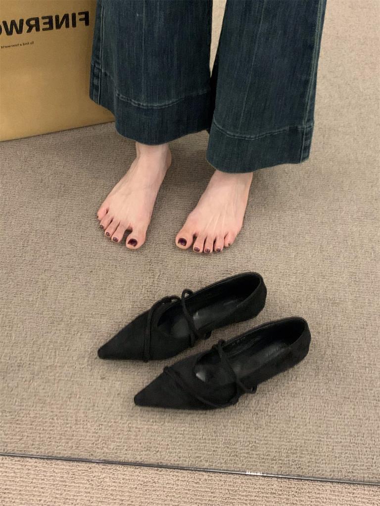 Inner Heightening Retro Suede Pointed Mary Jane Single Shoes Women's Shoes 2025 New Spring Commuter French Evening Shoes