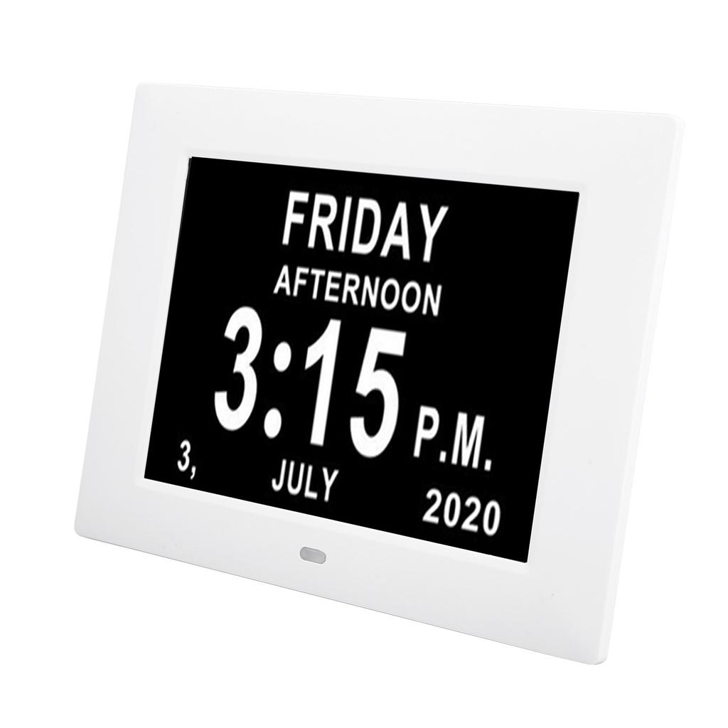 Digital Calendar Clock 7 Inch HD Large Font Auto Dimmable Electronic Alarm Clock for Elderly White