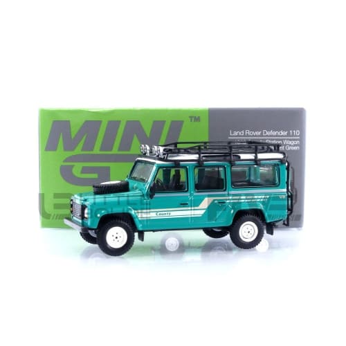 

TrueScale Miniatures MINI GT 1/64 Scale Land Rover Defender 110 County Station Wagon, Tritend Green, Left-Hand Drive, Finished Model