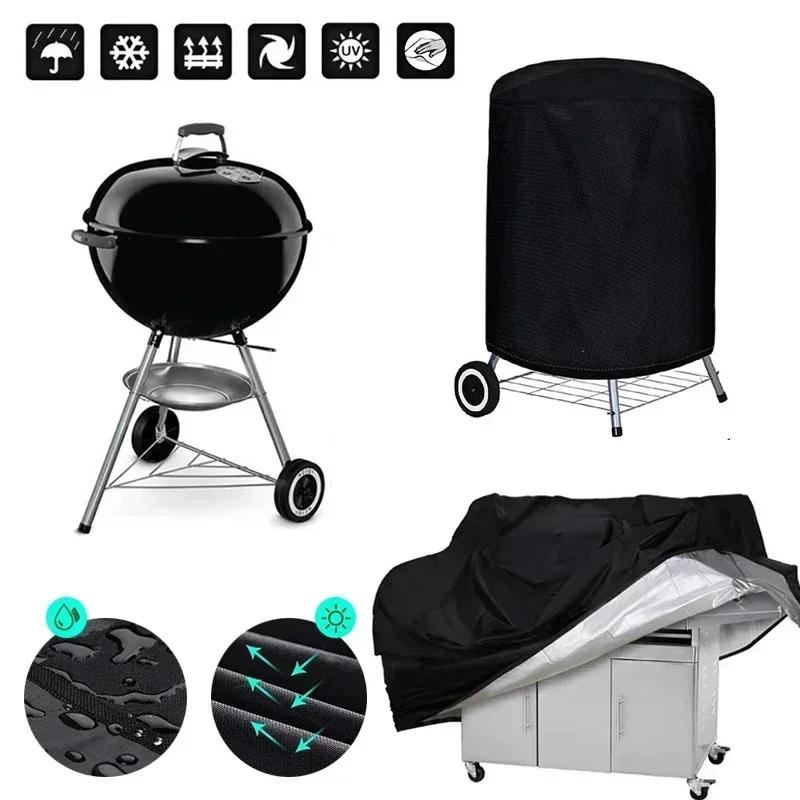 BBQ-Abdeckung für den Außenbereich, staubdicht, wasserdicht, strapazierfähig, für Weber-Grill, Regenschutz, Grillabdeckung für den Außenbereich, runder Grill, schwarz
