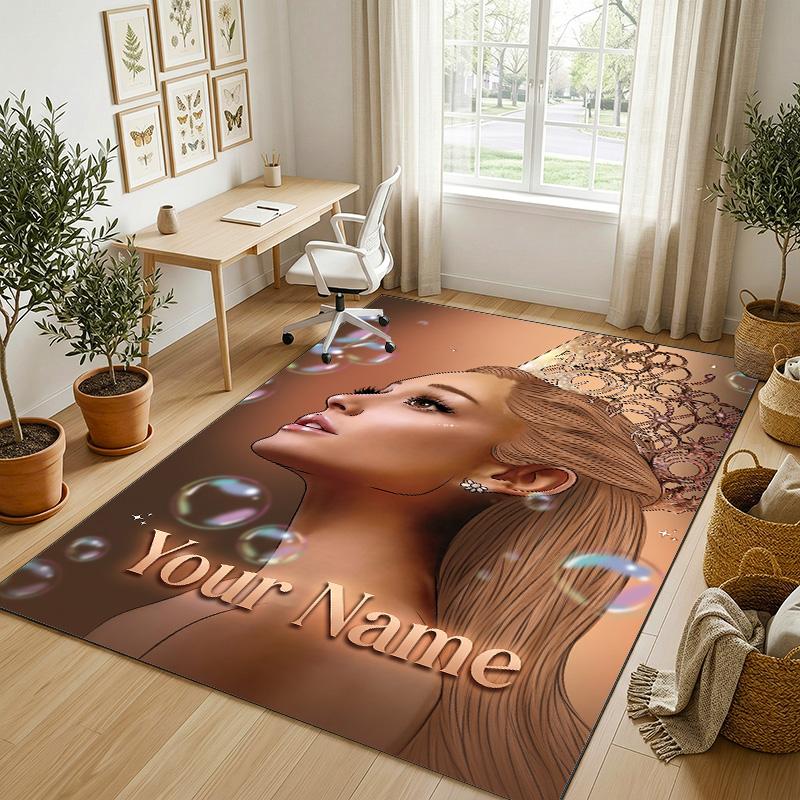 Personalized Crystal Velvet Carpet,Ariana Grande Custom Printed Name, Plush Area Rug For Home Indoor Decor
