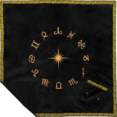 Συνιστάται από την Fortune MARDUK Ταρώ Βελούδινη Κάρτα Ταρώ και Κάρτα Μαντείας 65cm x 65cm Πανί Μάντη, Αντιολισθητική Θήκη, (Μαύρος)