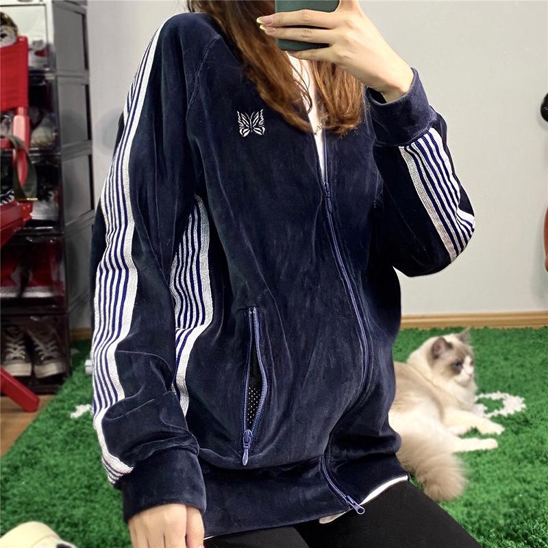 

NEEDLES x AWGE Оксамитова куртка-метелик - Модний спортивний одяг на блискавці в японському стилі L