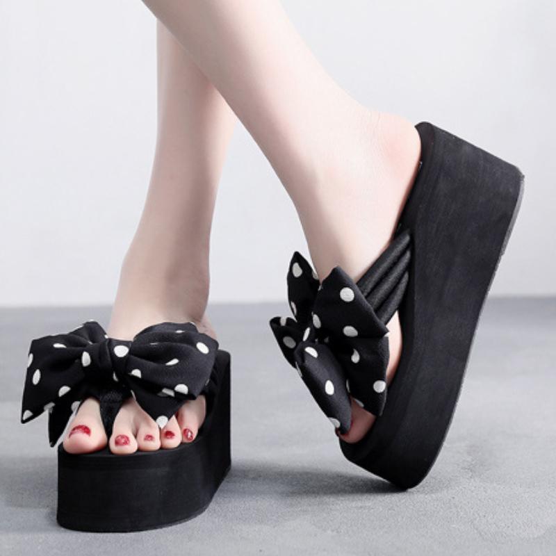 Summer 6cm High Heels Slippers Female Summer Muffin Thick Bottom Sandals with Fashion Beach Flip-flops