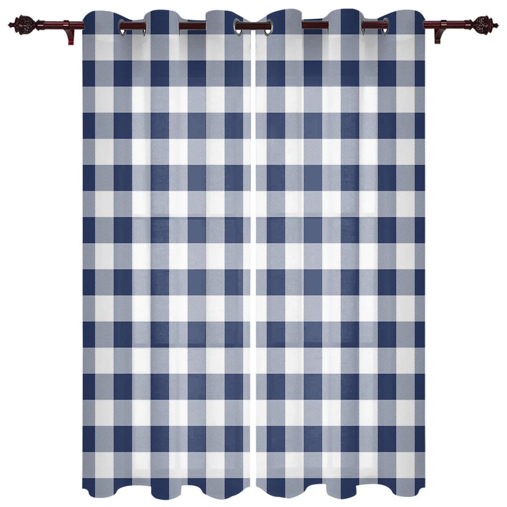 Marinblå Rutig Idyllisk Stil Rutiga Gardiner för Sovrum Vardagsrum Draperier Kök Barnrum Fönstergardin Heminredning