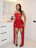 Women's Sleeveless Knit Mesh Bandeau Ribbon Bodycon Evening Dress