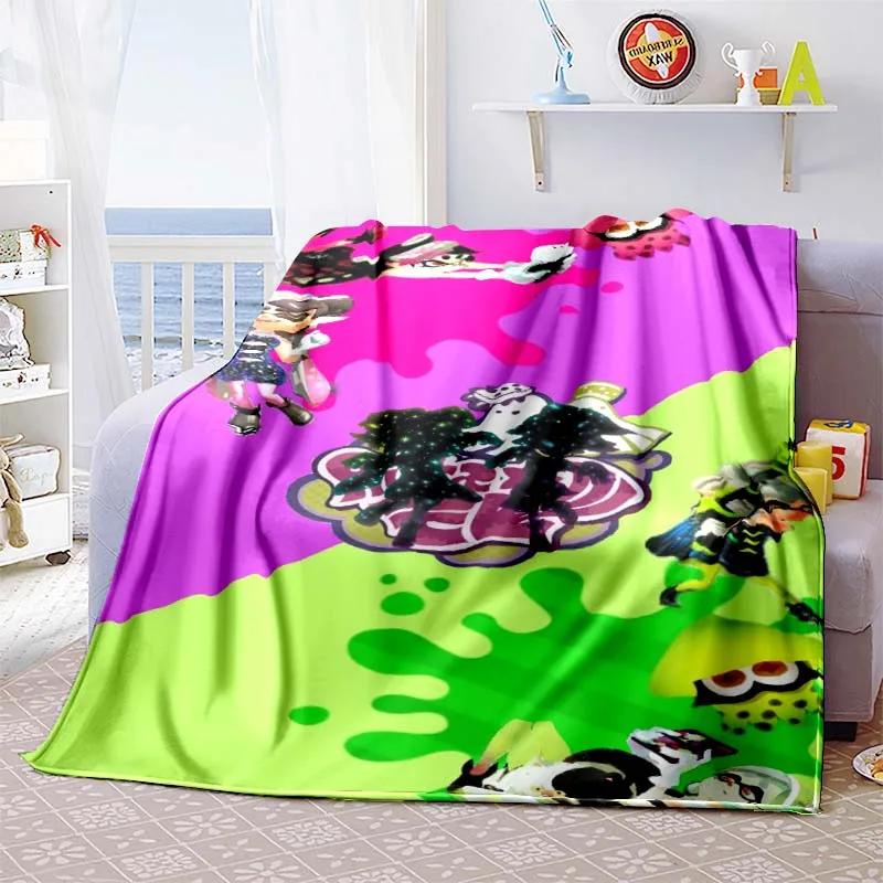 Gra 3D, Splatoon, Modny Uroczy Kreskówkowy Miękki Pluszowy Koc, Koc Flanelowy Pokój Gracza Łóżko Sofa Koc na Drzemkę grinch