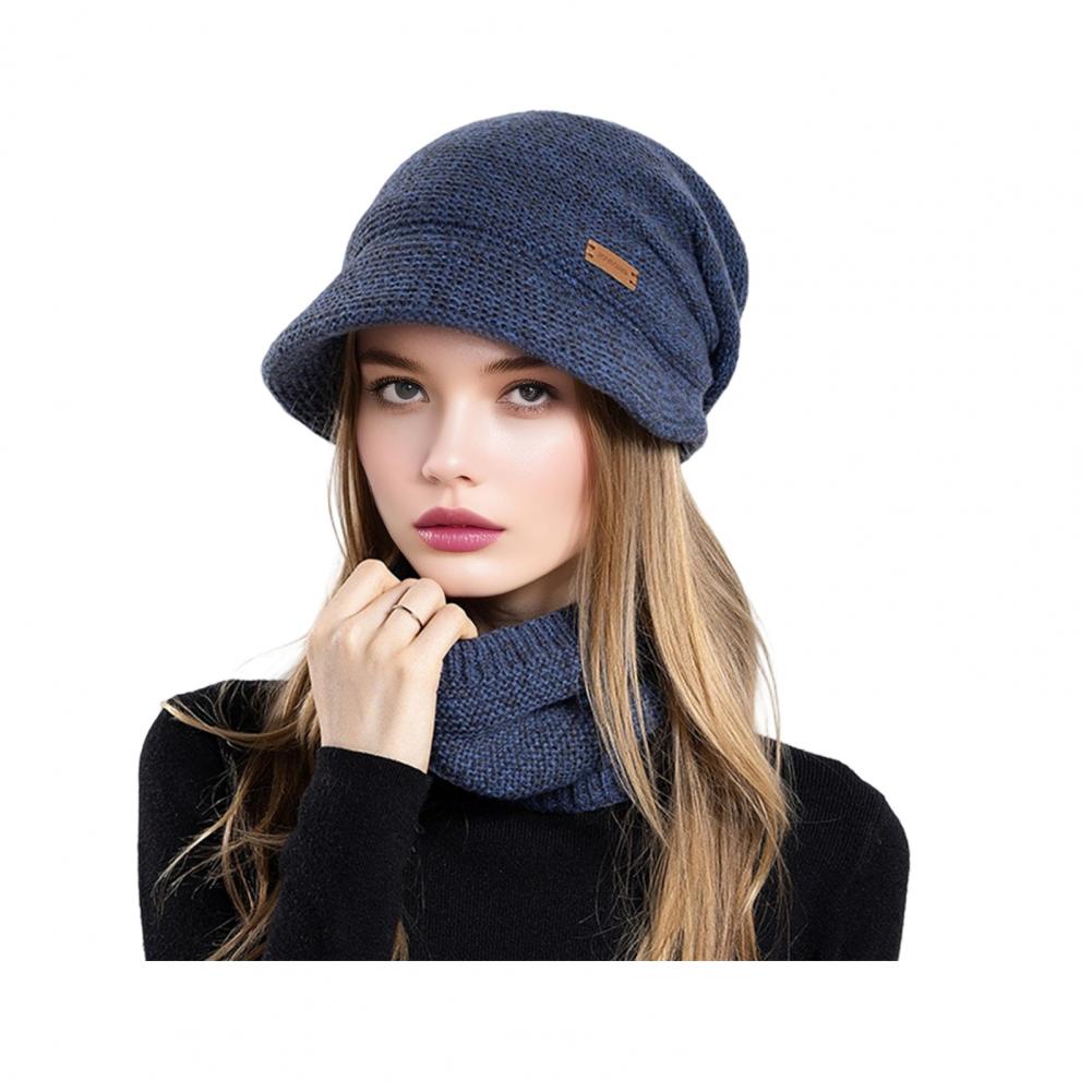 2Stk/Set Damen Wintermütze Schal Set Einfarbig Elastisch Verdickt Ohrenschutz Strickmütze Winddicht Halstuch Set