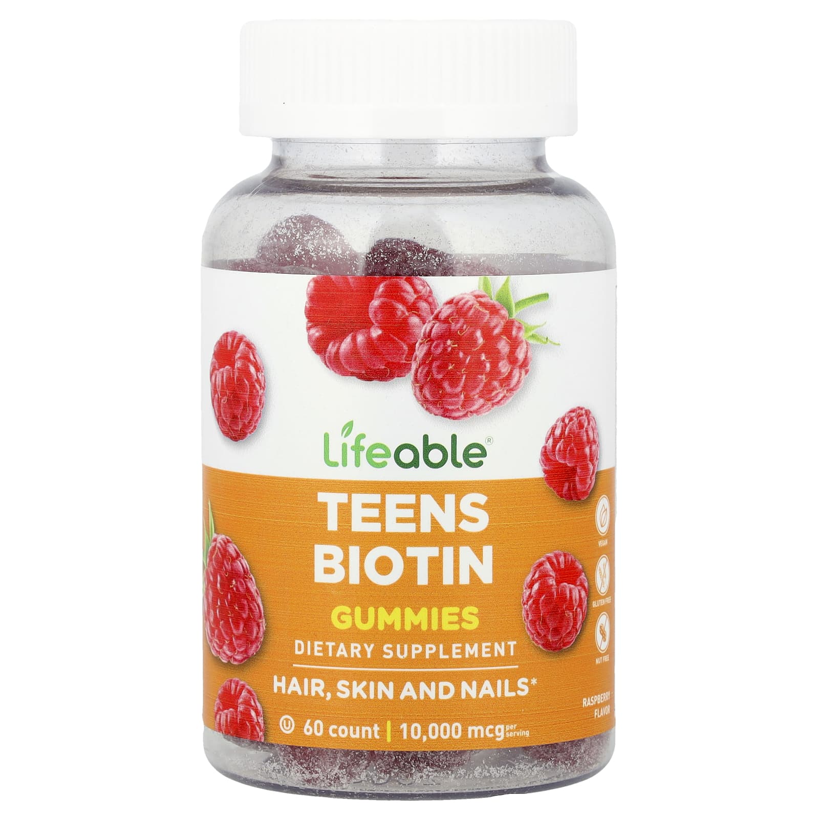 

Lifeable, Tin Biotin Gummies, Raspberry, 60 Gummies (5,000 mcg per gummy)