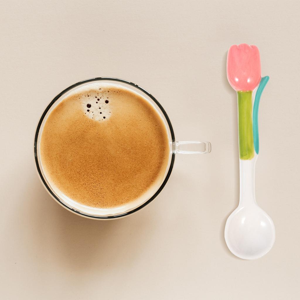 2Pcs Tulip Shaped Porcelain Flower Spoon Long Handle Household Mixing Spoon Convenient Coffee Rice Mixing Accessory