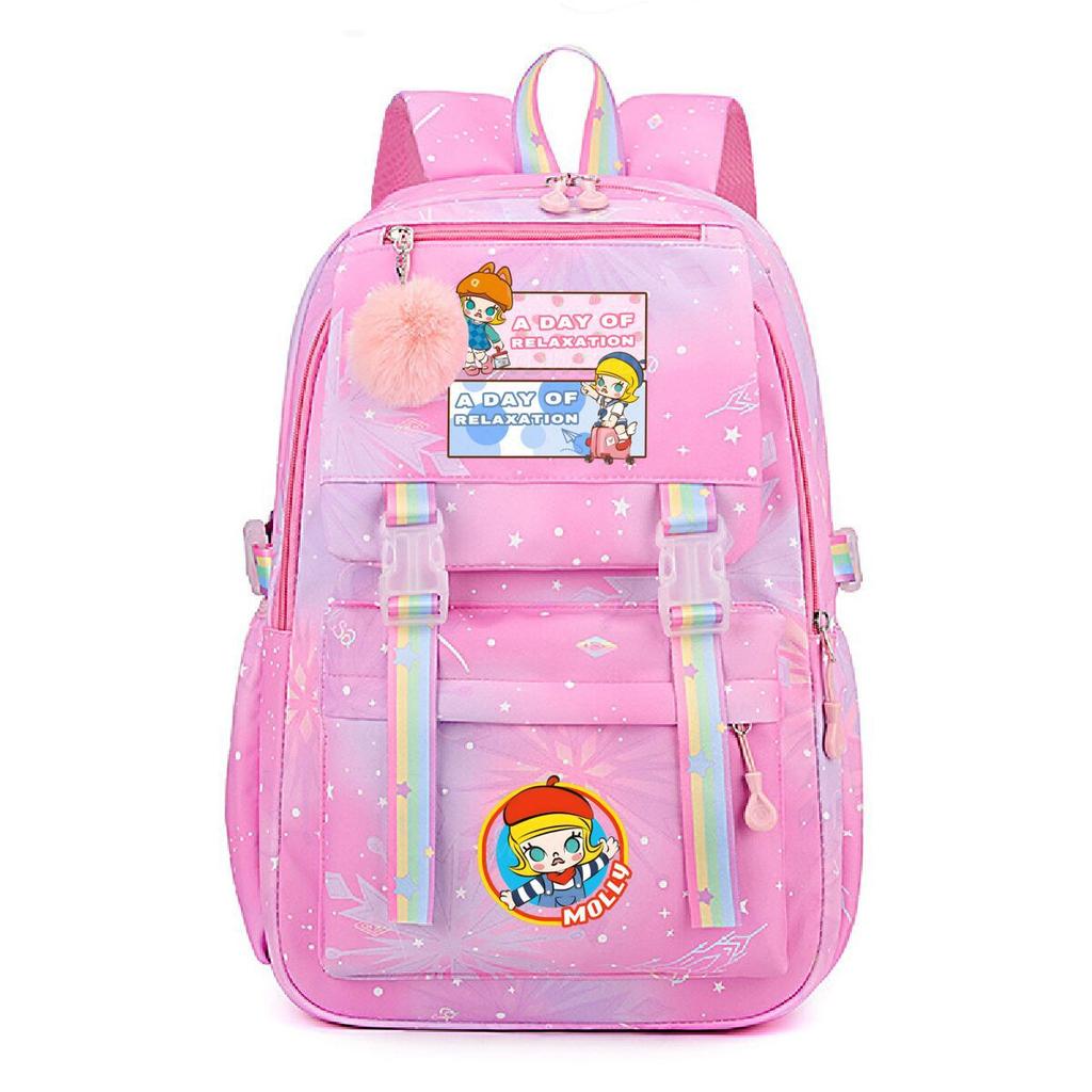 Nova mochila pequena e fofa com estampa de desenho animado da Molly, fresca, de grande capacidade, bolsa escolar