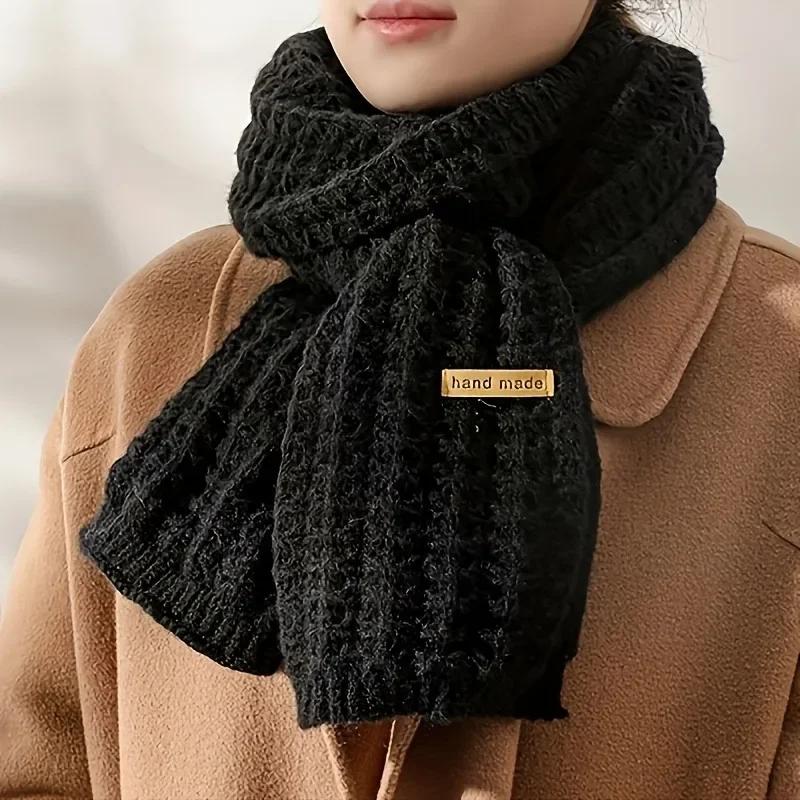 Autumn and Winter Korean Knitted Scarf Soft Thick Solid Color Warm Scarf for Women Couples Students Christmas Gift