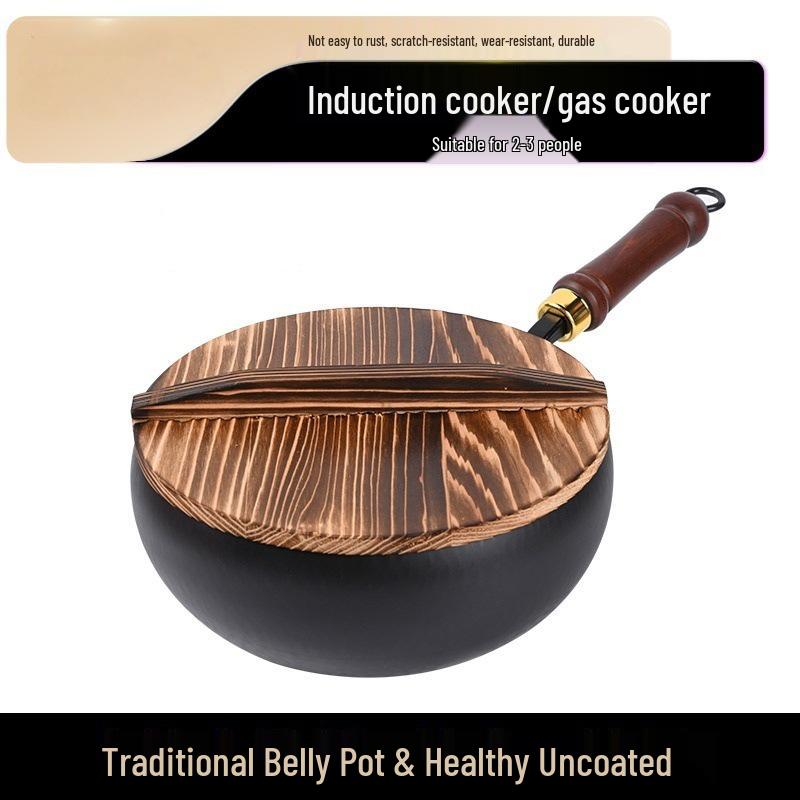 Zhangqiu Handgefertigter Antihaft-Eisen-Wok: 24CM Wok mit großem Bauch zum Pfannenrühren, für Gerichte, zum Schmoren & für Suppe.