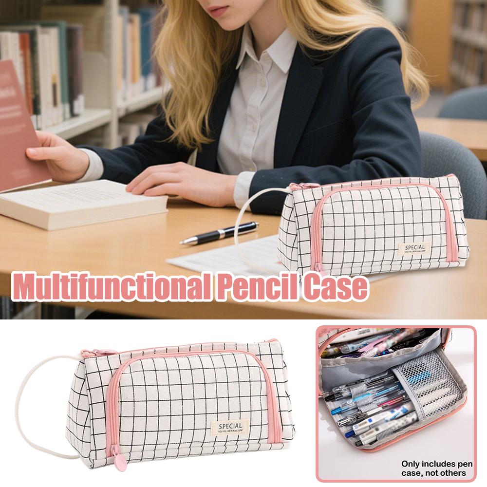 Canvas Triangular Simple Aesthetic Stationery Box, Large Capacity Portable Pencil Bag, Suitable for Student Office Use