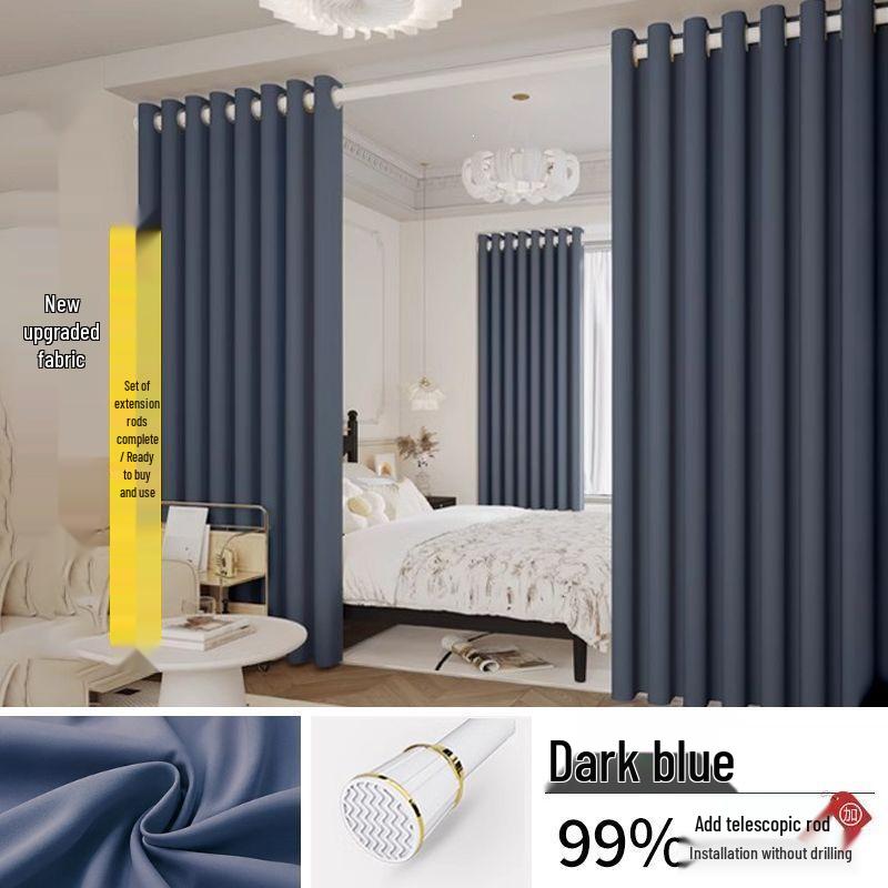 Telescopic No-Punch Curtain Set: Blackout, Heat Insulation, Sun Protection for Bedroom, Living Room, Balcony, Rental Partition