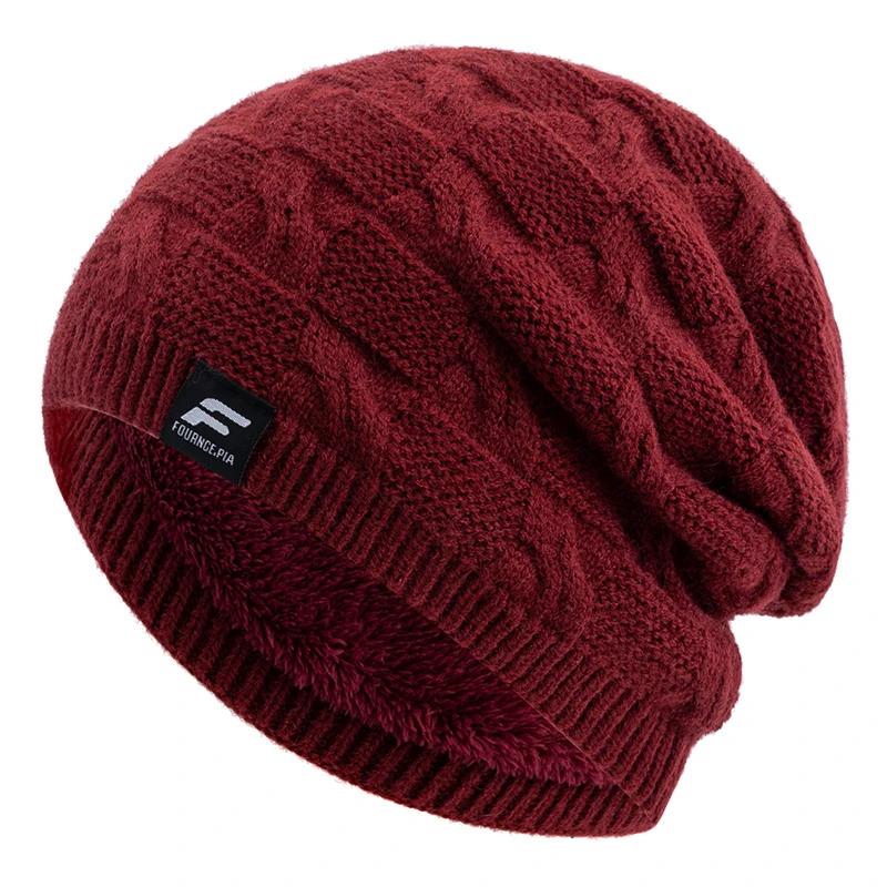 New Style Unisex F Letter Keep Warm Winter Hats Plush Fur Lined Knit Cap For Men Women Warm Beanie Cap Label Decor Knitted Hats