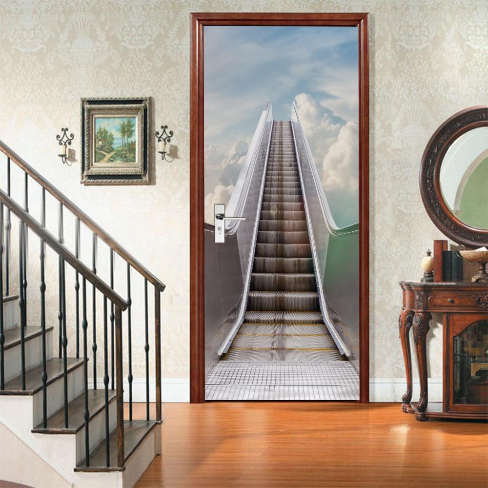 3D Door Mural Sticker Peel and Stick Door Wallpaper Golden Buddha Castle Moon Mermaid Flower Home Decor Removable