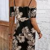 Elegant Floral V-Neck Strappy Midi Dress - Slim Fit, Short Sleeve Summer Beachwear