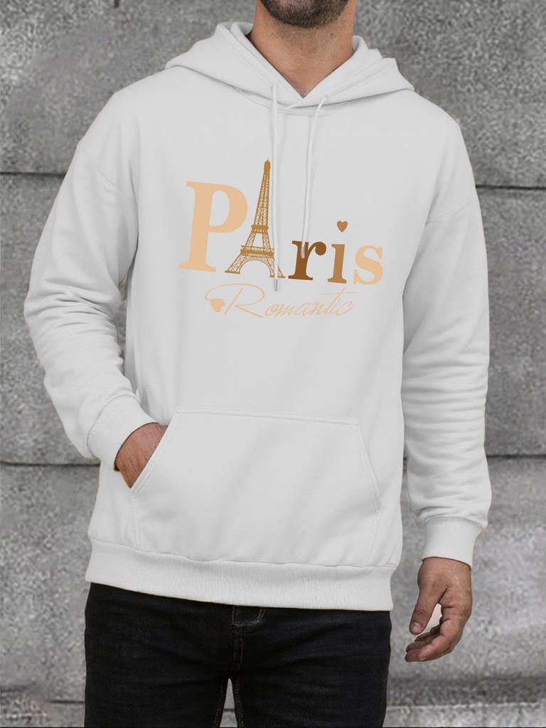Paris Romantic Eiffel Tower Print Man's Hoodie Street Hip Hop Clothes Fashion Casual Hoody Autumn Loose Soft Sportswear Male