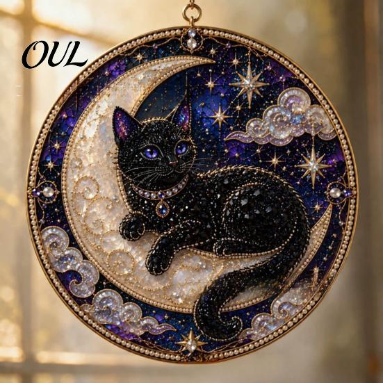 Cute Animal Decoration Black Cat Diamond Art Kits for Adults Beginners, DIY Material Package, Healing Craft Hobby Painting Set Home Wall Decor