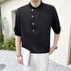 Fashion Stand Collar Button Shirts Summer Spliced All-match Korean Solid Color Men's Clothing Casual Simple Short Sleeve Shirts