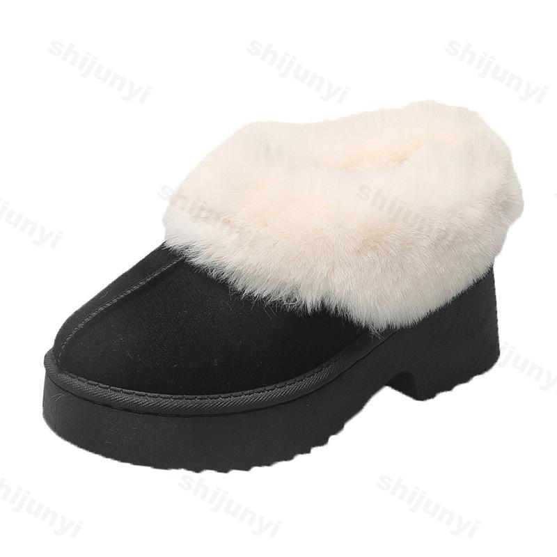 Retro Flauschige Lässige Dicke Sohle Baumwollstiefel für Damen Winter Warm Weich Bequem Mode Vielseitig Plüsch Klobige Schneestiefel